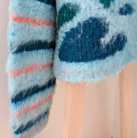 NWT Free People Lily Pullover Striped & Floral Oversized Sweater In Sky Blue - Picture 9 of 11